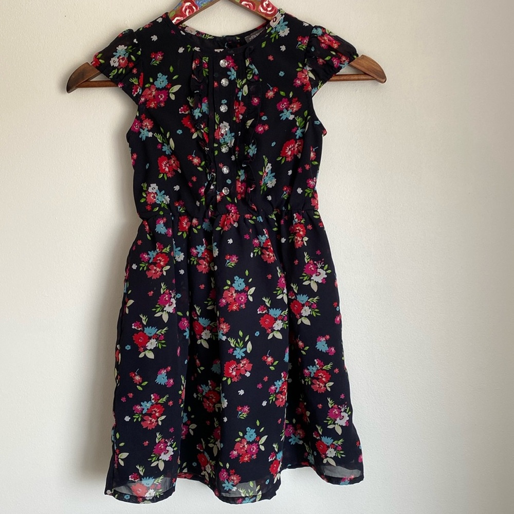 Newberry kids/girls dress navy blue and pink/floral size 6.